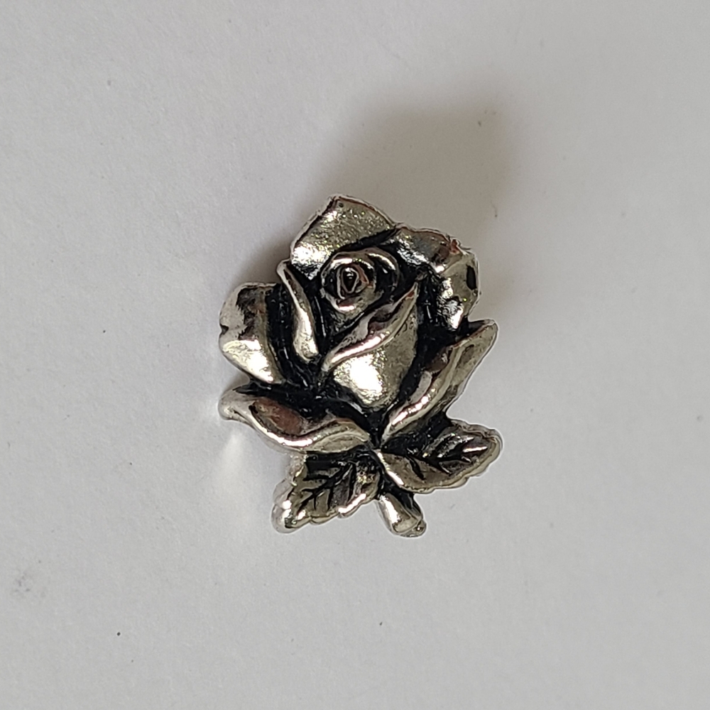 Vintage Elegant Silver Pewter Rose Flower Floral Double Pin Back Brooch